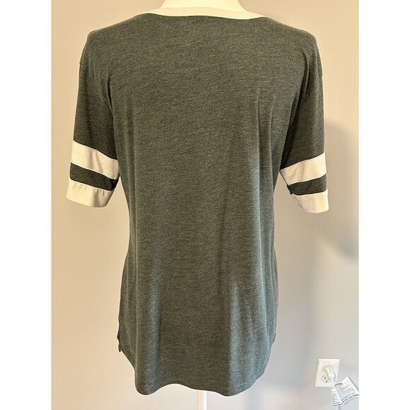 “Kale” Green Crew Neck Striped Sleeve Tee Women’s Small - Picture 3 of 4